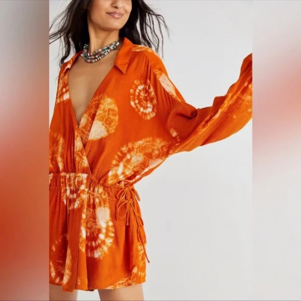 Free People Orange and White Tie-Dye Blouse